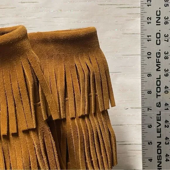 Minnetonka Women’s 3-Layer Fringe Brown Suede Leather Boots Size 8 - Picture 3 of 16